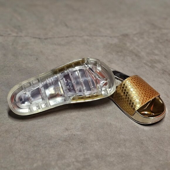 Metallic Gold Snake Pattern Slide Sandals With Reflective Sole - Stylish & Comfo - Picture 5 of 5